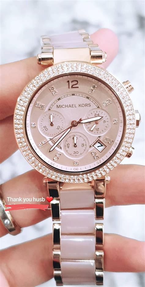 michael kors mini parker rose gold-tone and blush acetate watch|michael kors parker rose goldtone.